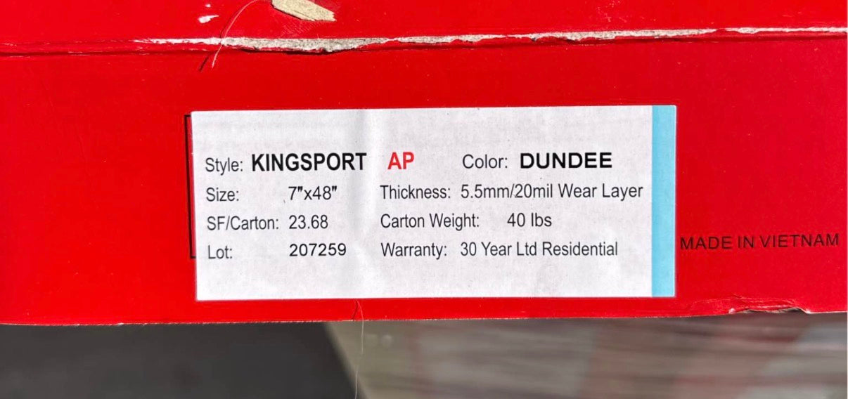 (ONLY PICK UP) Dundee Luxury Vinyl Plank Waterproof Flooring 7”x48” Click-Lock 23.68SqftBox