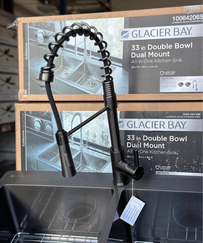 — LABOR DAY SPECIAL —-
PICK UP ONLY

Glacier Bay Dolancourt Tight Radius 33 in. Drop-In 50/50 Double Bowl 18 Gauge Stainless Steel Kitchen Sink with Pull-Down Faucet