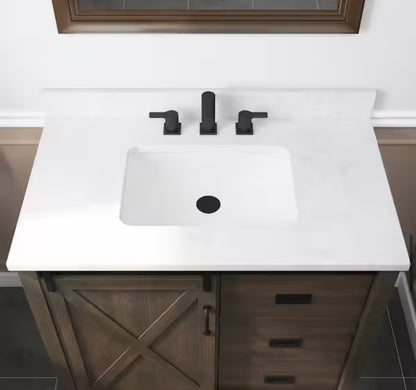 Hawkley 36 in. W x 20 in. D x 35 in. H Single Sink Freestanding Bath Vanity in White with White Engineered Stone Top