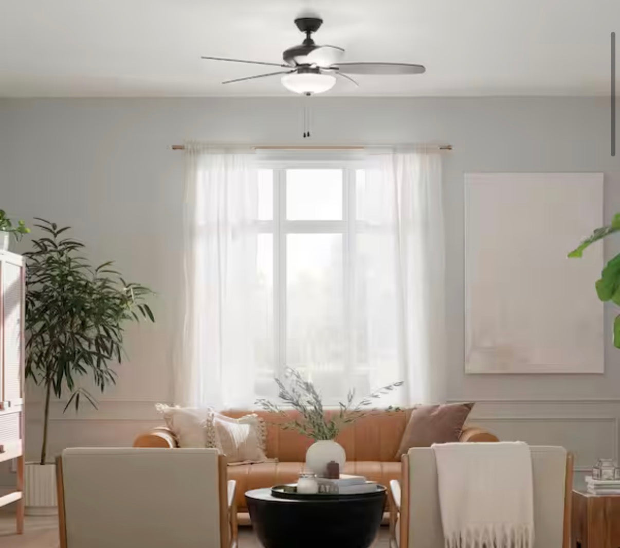 KICHLER Renew Select 52 in. Indoor Satin Black Dual Mount Ceiling Fan with LED Bulbs with Pull Chain