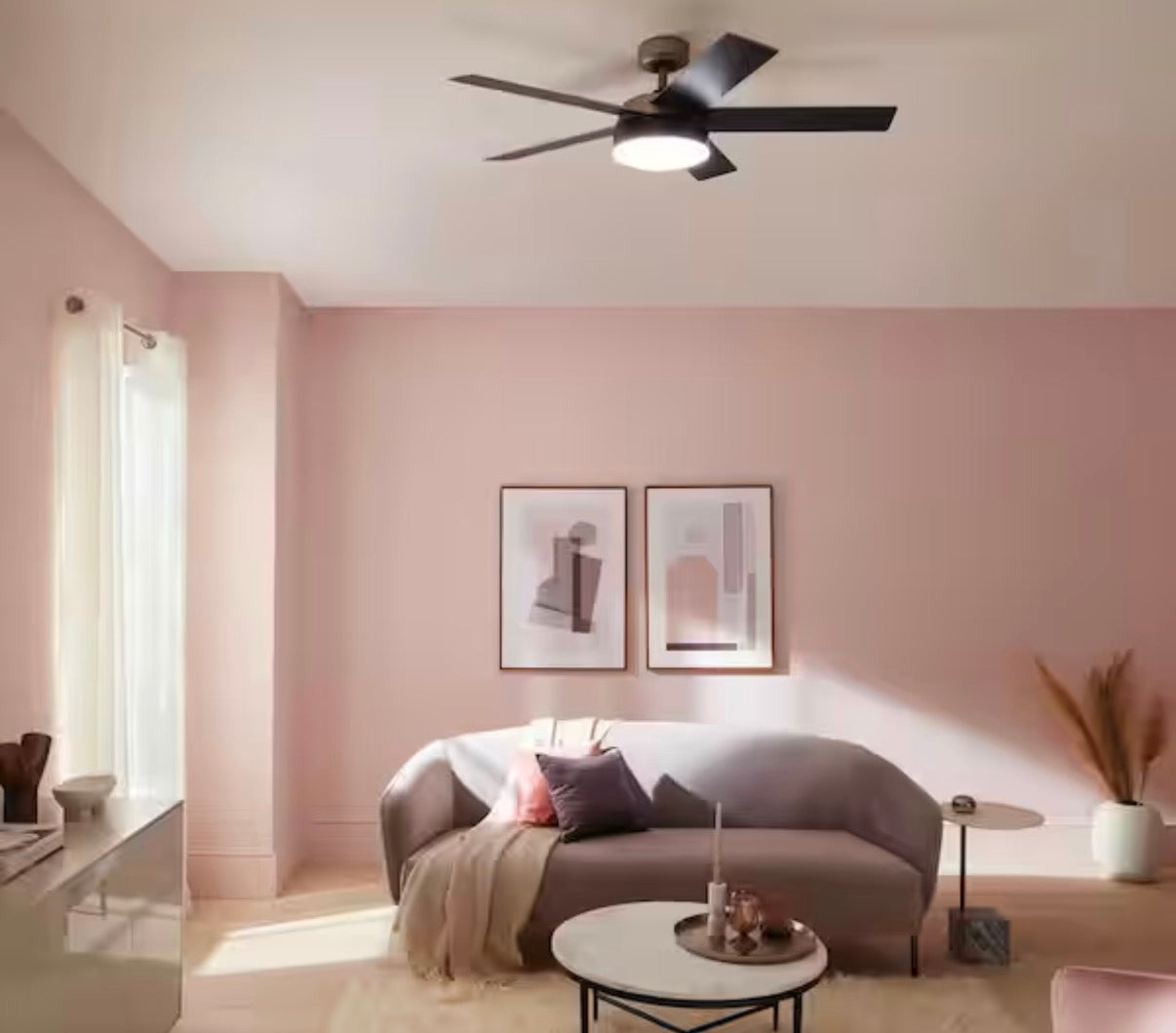 KICHLER Compass 52 in. Indoor Brushed Nickel Downrod Mount Ceiling Fan with Integrated LED with Remote Control
