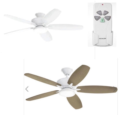 KICHLER Renew Designer 52 in. Indoor/Outdoor Matte White Dual Mount Ceiling Fan with LED Bulbs with Remote Control Included