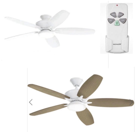 KICHLER Renew Designer 52 in. Indoor/Outdoor Matte White Dual Mount Ceiling Fan with LED Bulbs with Remote Control Included