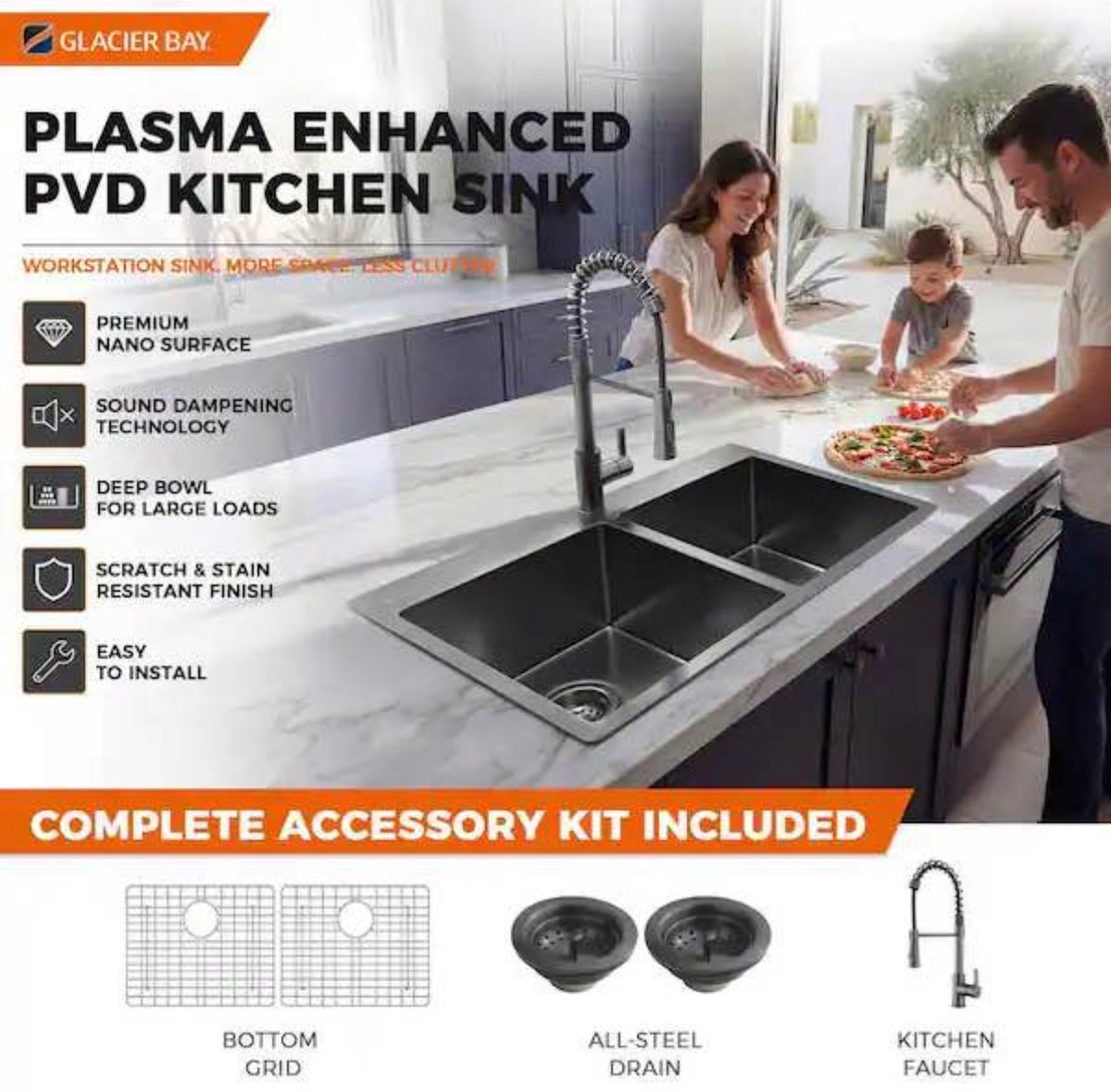 — LABOR DAY SPECIAL —-
PICK UP ONLY

Glacier Bay Dolancourt Tight Radius 33 in. Drop-In 50/50 Double Bowl 18 Gauge Stainless Steel Kitchen Sink with Pull-Down Faucet