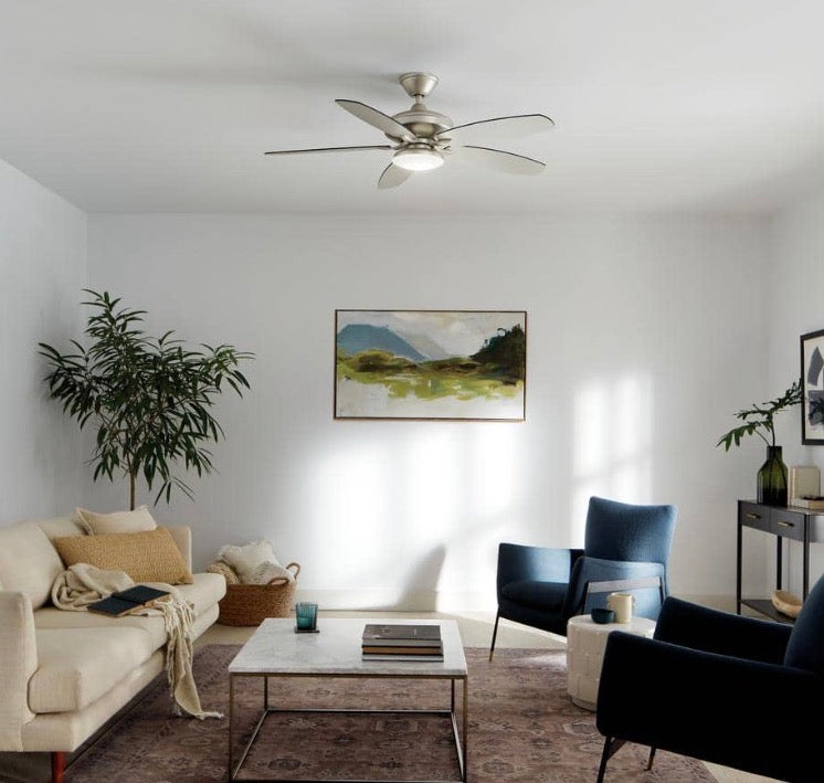 KICHLER Renew Designer 52 in. Indoor/Outdoor Brushed Nickel Dual Mount Ceiling Fan with LED Bulbs with Remote Control Included