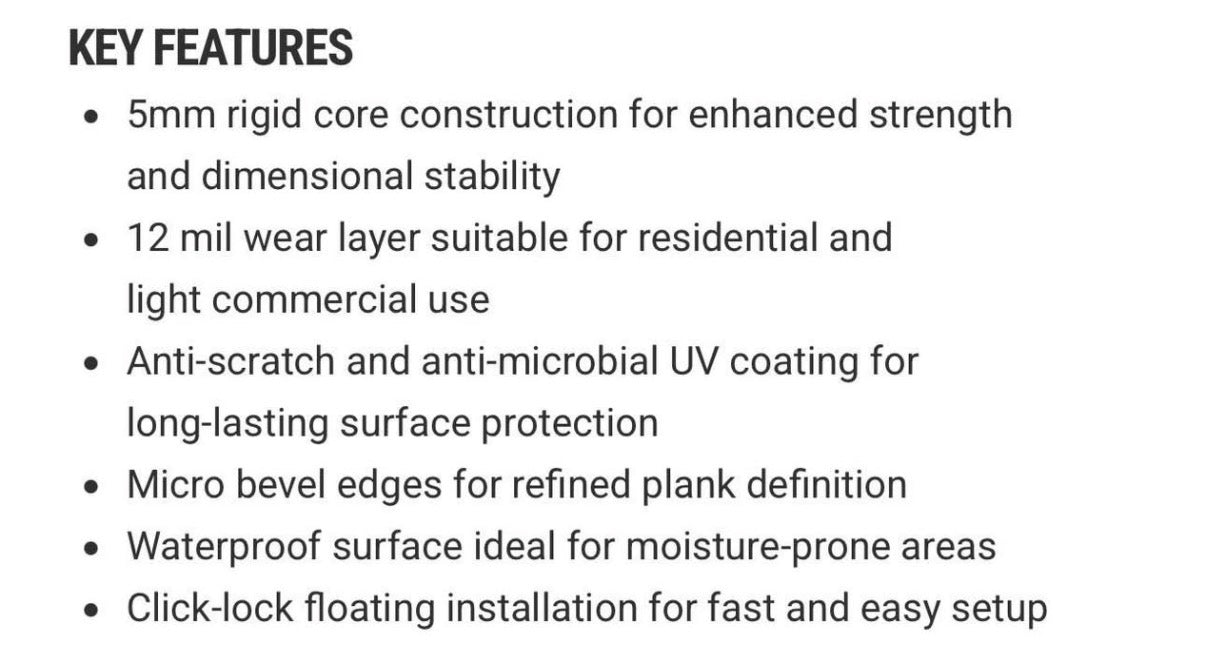 Ridgid Core Luxury Vinyl Plank Flooring 5MM Thickness 12Mil Wear Layer