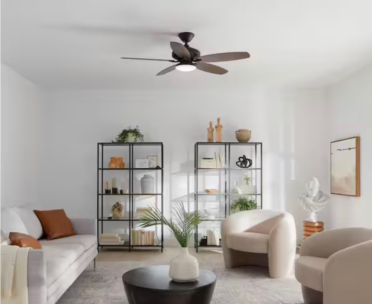 KICHLER Renew Designer 52 in. Outdoor Satin Natural Bronze Dual Mount Ceiling Fan with LED Bulbs with Remote Control Included