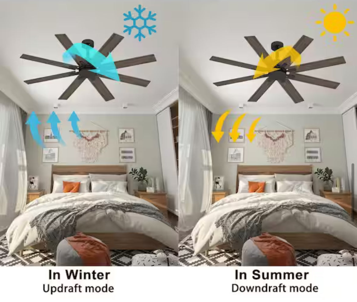 Indoor Outdoor Use 65 in. Black Solid Wood Grain 8 Blade Propeller Ceiling Fan with Remote Control, 5-Speed Adjustable “ONLY PICK UP”