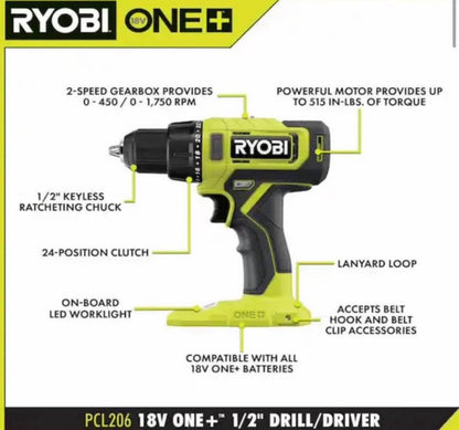 RYOBI ONE+ 18V Cordless 2-Tool Combo Kit with Drill/Driver, Impact Driver, (2) 1.5 Ah Batteries, and Charger