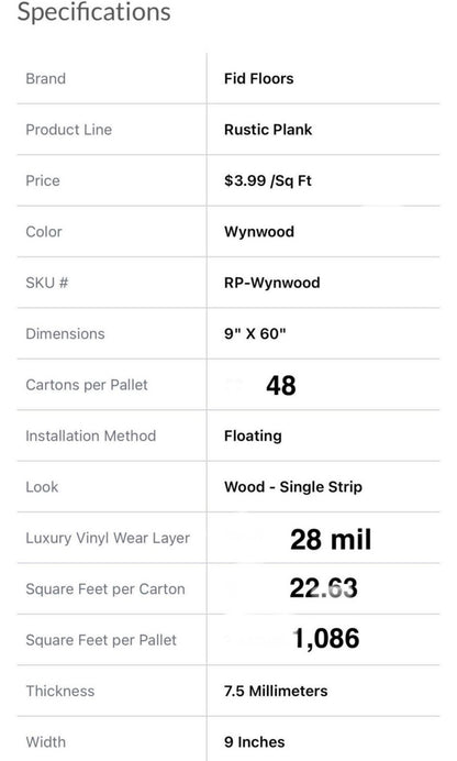 Wynwood SPC 8MM W/ 28 Mil Wear Layer Waterproof Vinyl Flooring( PICK UP ONLY)