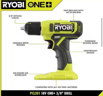 RYOBIONE+ 18V Cordless 3/8 in. Drill/Driver Kit with 1.5 Ah Battery and Charger