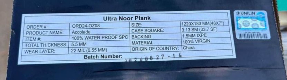 Noor Plank Accolada Waterproof Vinyl Flooring 22 Mil Wear Layer 5.5 thickness builtin underlayment for enhanced comfort and noise reduction (PICK UP ONLY )