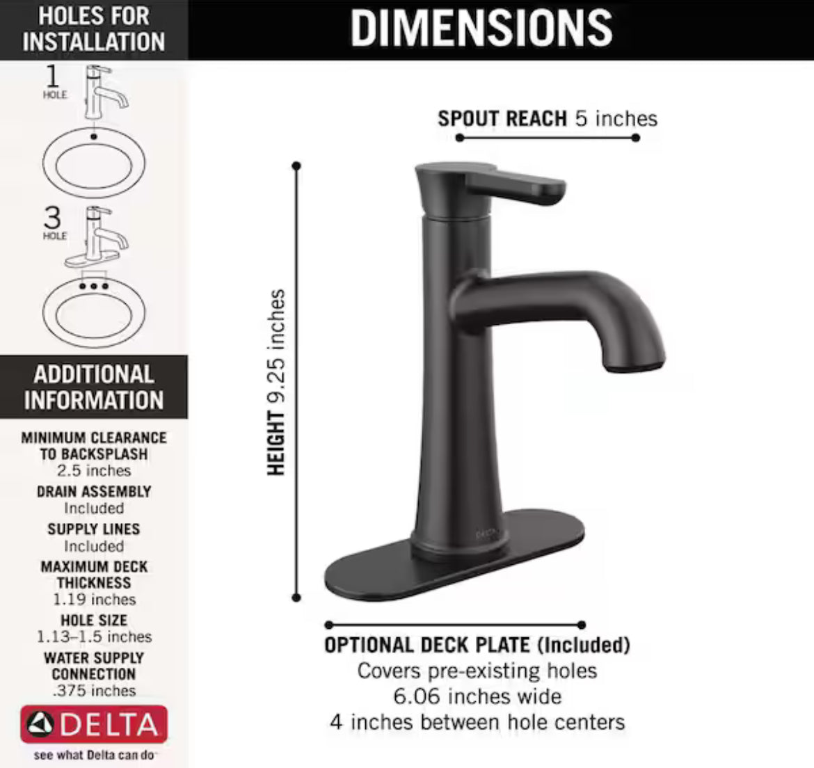 DeltaGreydon Single Handle Single Hole Bathroom Faucet in Matte Black