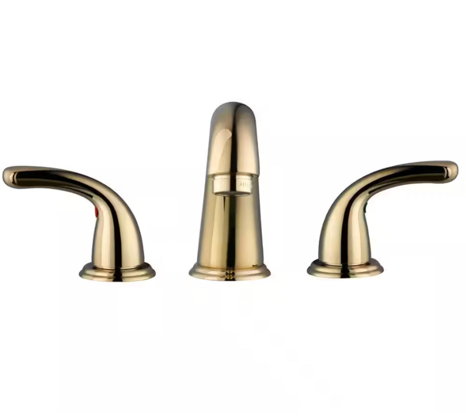 Glacier Bay Builders 8 in. Widespread Double-Handle High-Arc Bathroom Faucet in Polished Brass