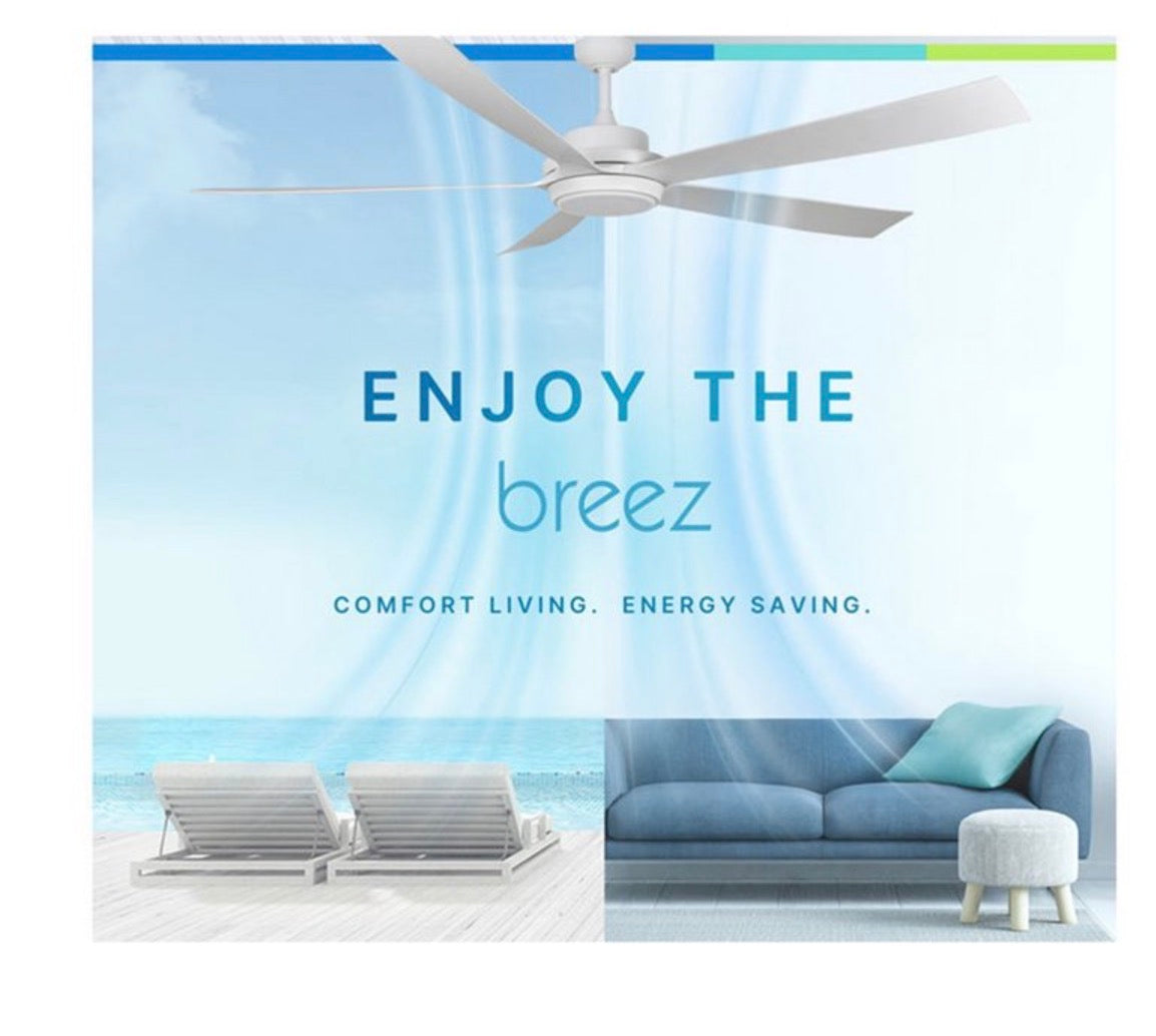 Delta Breez Pleasanton 72" Ceiling Fan with LED, Remote, Indoor/Outdoor, White