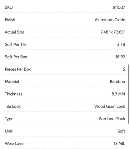 Chestnut Charm Bamboo Plank Flooring 100% waterproof Click-Lock 7.5”x73” Wood Grain Look 8.3MM Thick (ONLY PICK UP)