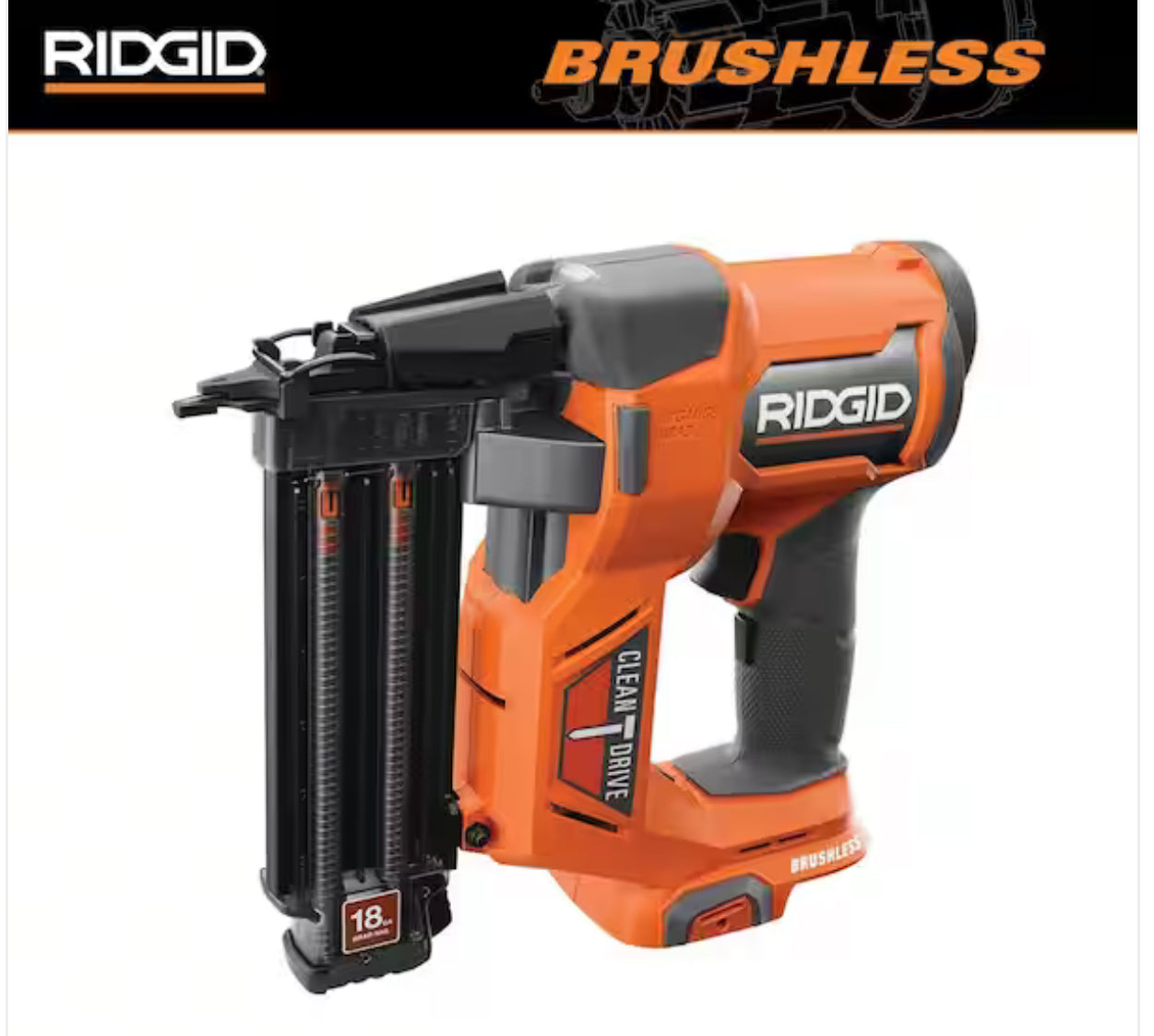 RIDGID 18V Brushless Cordless 18-Gauge 2-1/8 in. Brad Nailer with CLEAN DRIVE Technology