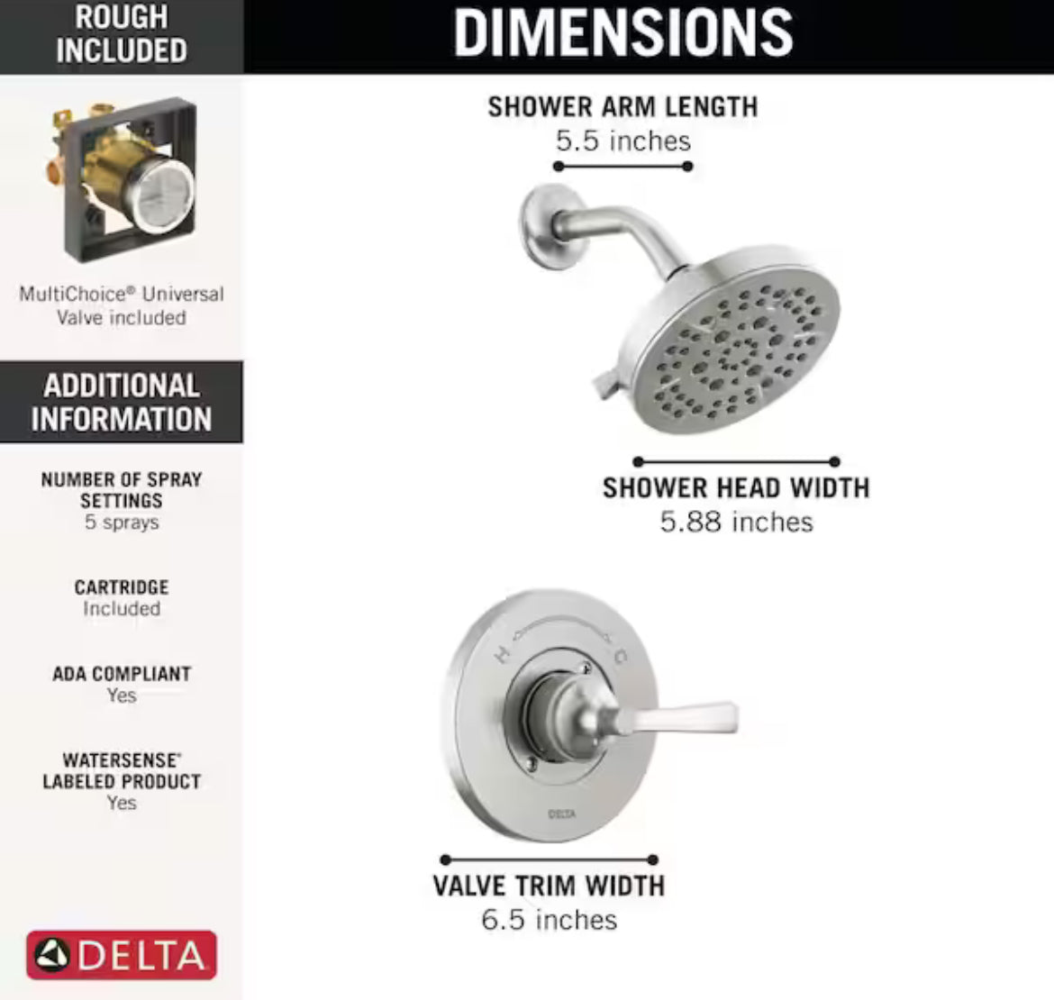 Delta Faryn Single-Handle 5-Spray Shower Faucet in Brushed Nickel (Valve Included)