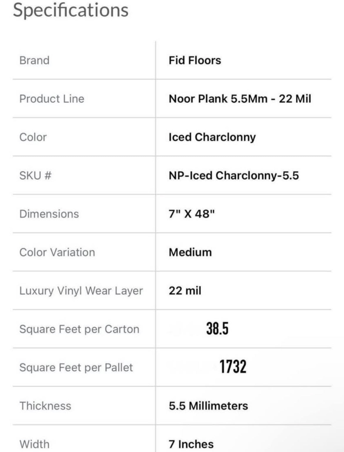 Noor Vynil Plank 5.5MM  Iced Charclonny - 22 Mil Wear Layer by Fid Floors 100% Waterproof