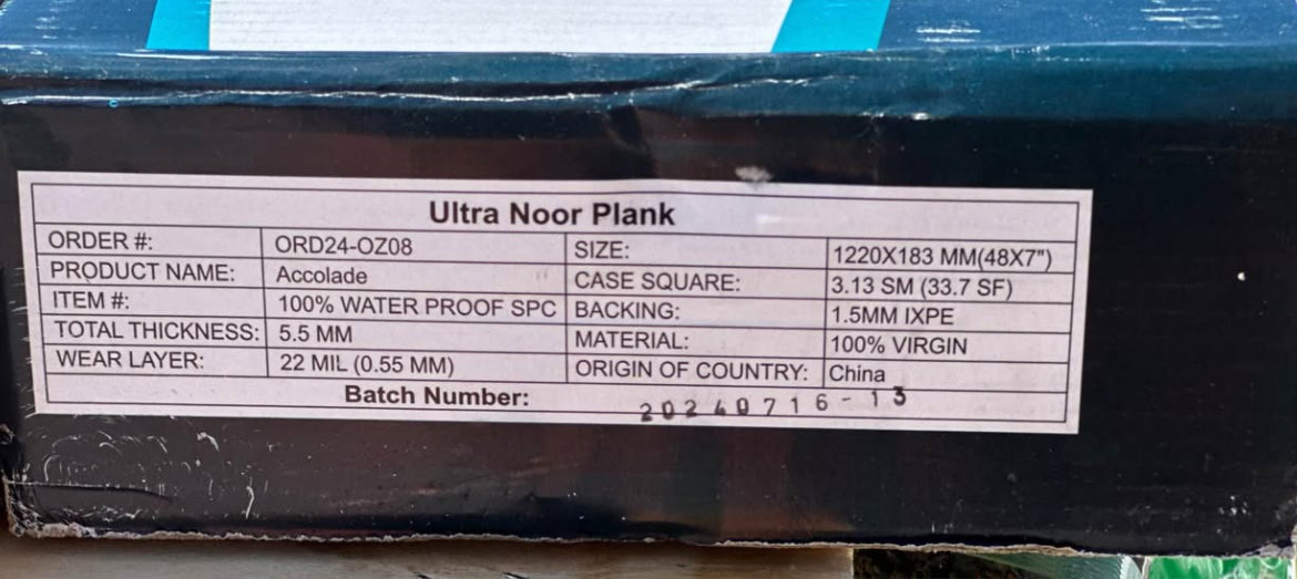 WATERPROOF Vinyl Flooring Noor Plank Accolada 22Mil Wear Layer 5.5 MM Click-Lock LOCAL PICK UP