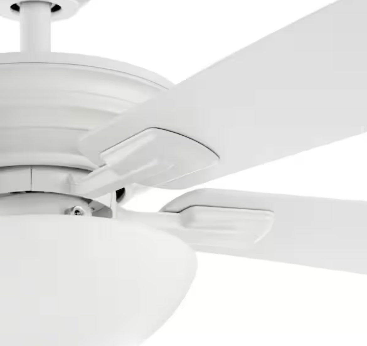 Hampton BayWellston II 44 in. Indoor LED Matte White Dry Rated Downrod Ceiling Fan with Light Kit and 5 Reversible Blades