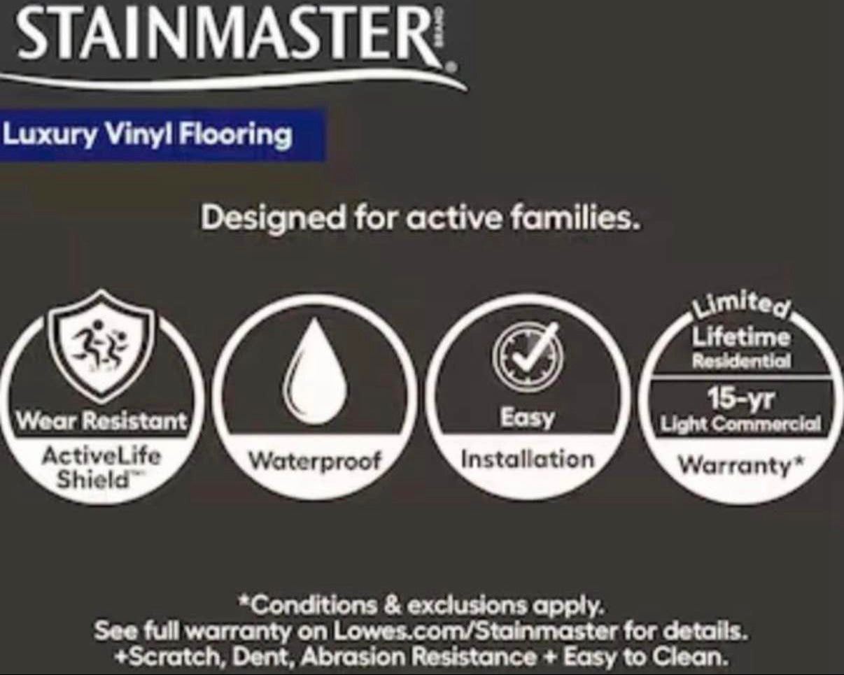 ONLY PICK UP”STAINMASTER Vernon Hickory Waterproof Luxury Vinyl Flooring 6MM 12Mil Wearlayer Clicklock 7.46” x47.8”