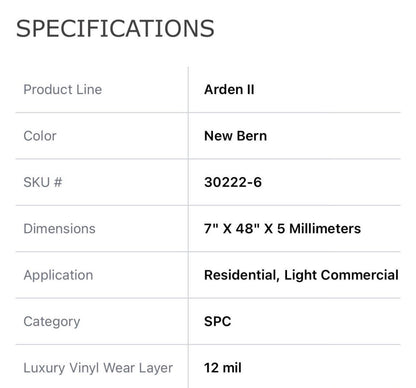 NEW BERN Vinyl Waterproof Flooring 12Mil Wearlayer 5.0MM W/Underlayment Scratch Resistant (ONLY PICK UP)