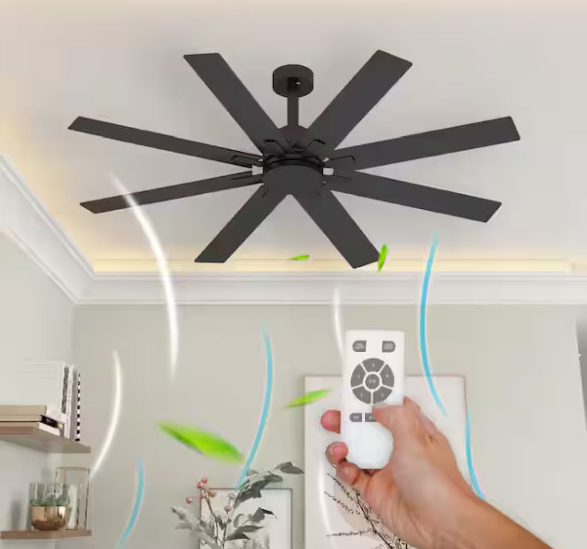 Indoor Outdoor Use 65 in. Black Solid Wood Grain 8 Blade Propeller Ceiling Fan with Remote Control, 5-Speed Adjustable “ONLY PICK UP”