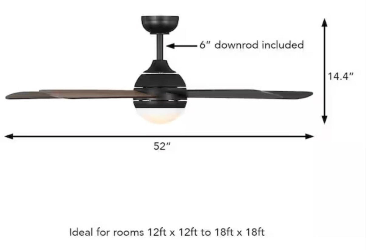 Hampton Bay Morland 52 in. Smart Indoor/Covered Outdoor Matte Black Ceiling Fan with Remote and Integrated LED Powered by Hubspace