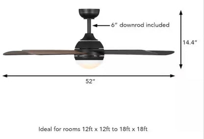 Hampton Bay Morland 52 in. Smart Indoor/Covered Outdoor Matte Black Ceiling Fan with Remote and Integrated LED Powered by Hubspace